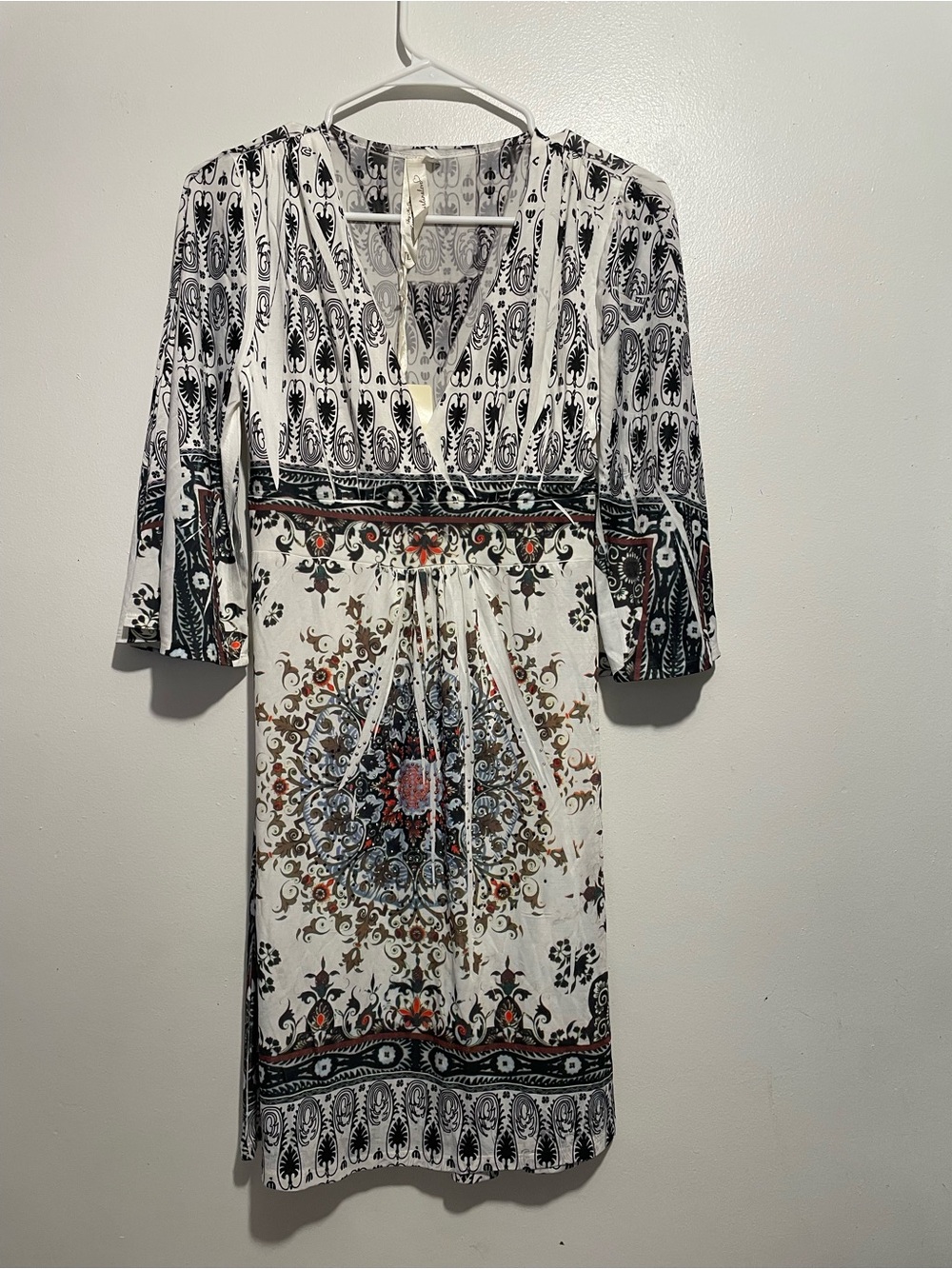 Cristina Love Boho Medallion Print V-Neck Dress - White/Black